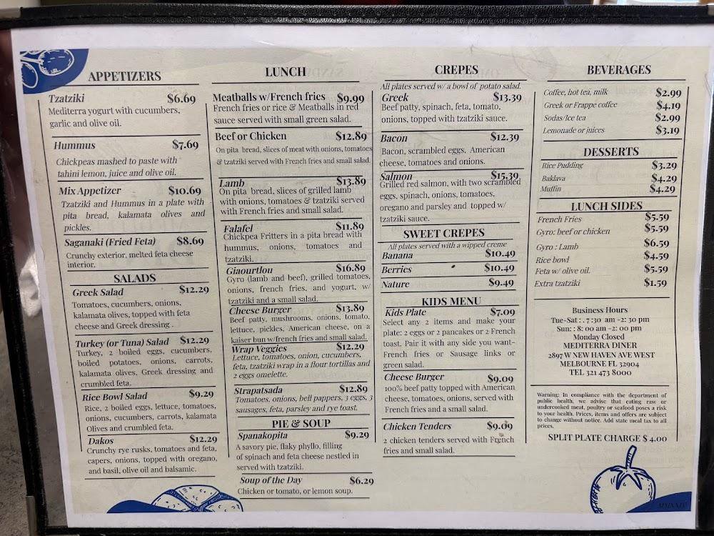 Mediterra Diner Menu image 1